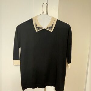 Black Sweater with Embroidered Collar